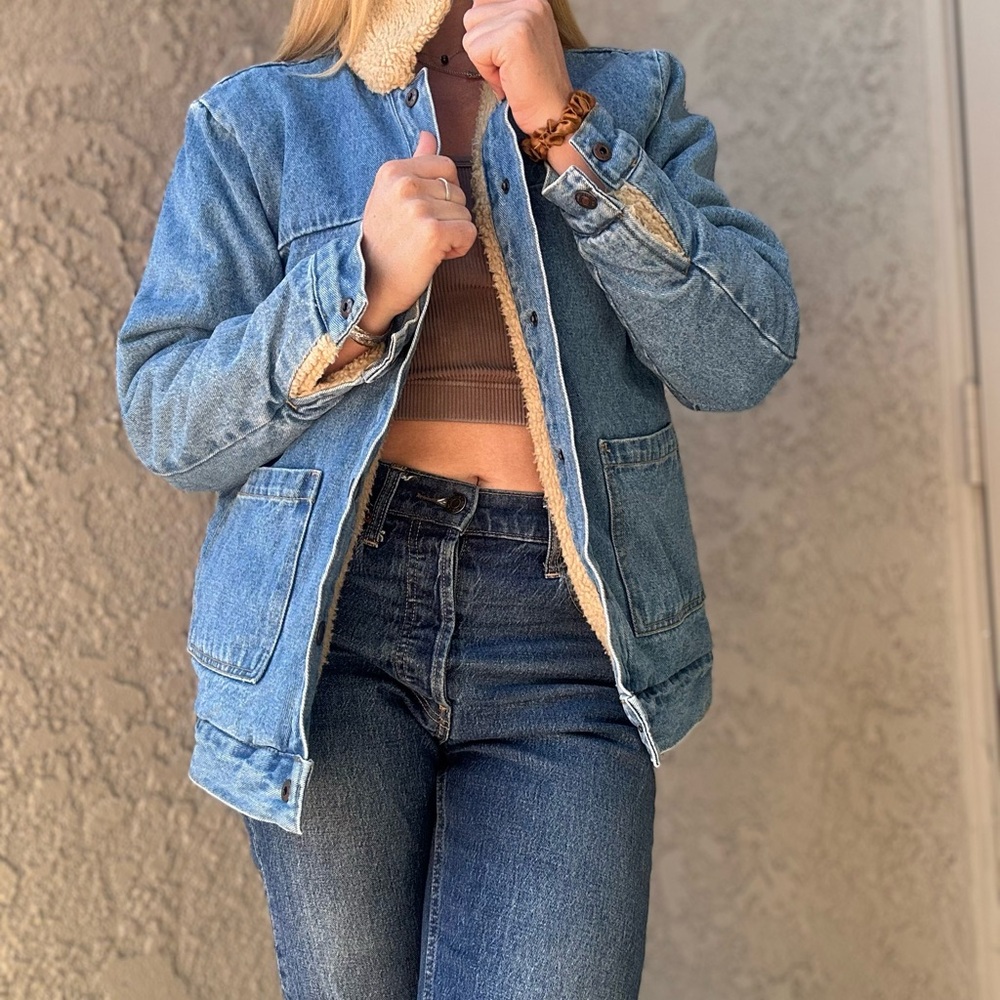 Forever 21 Blue Jean Jacket with Cream Lining